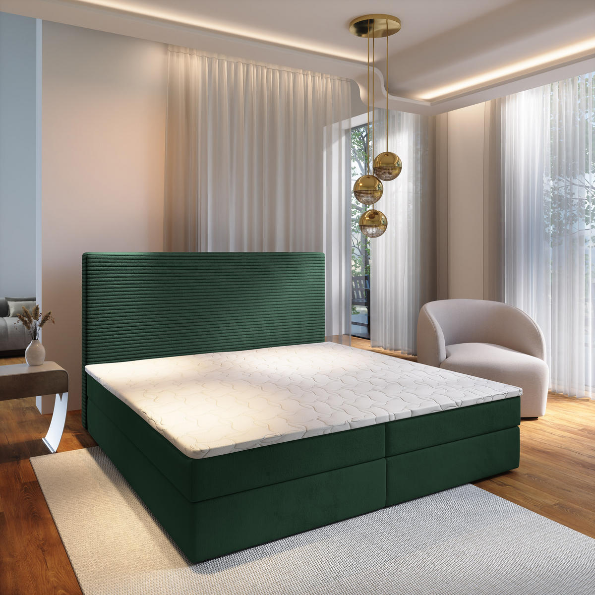 BOXBETT GIARRO 160x200 cm mit Matratze und Topper - Grün - Grün, Holz (160/200cm) - MASSENO