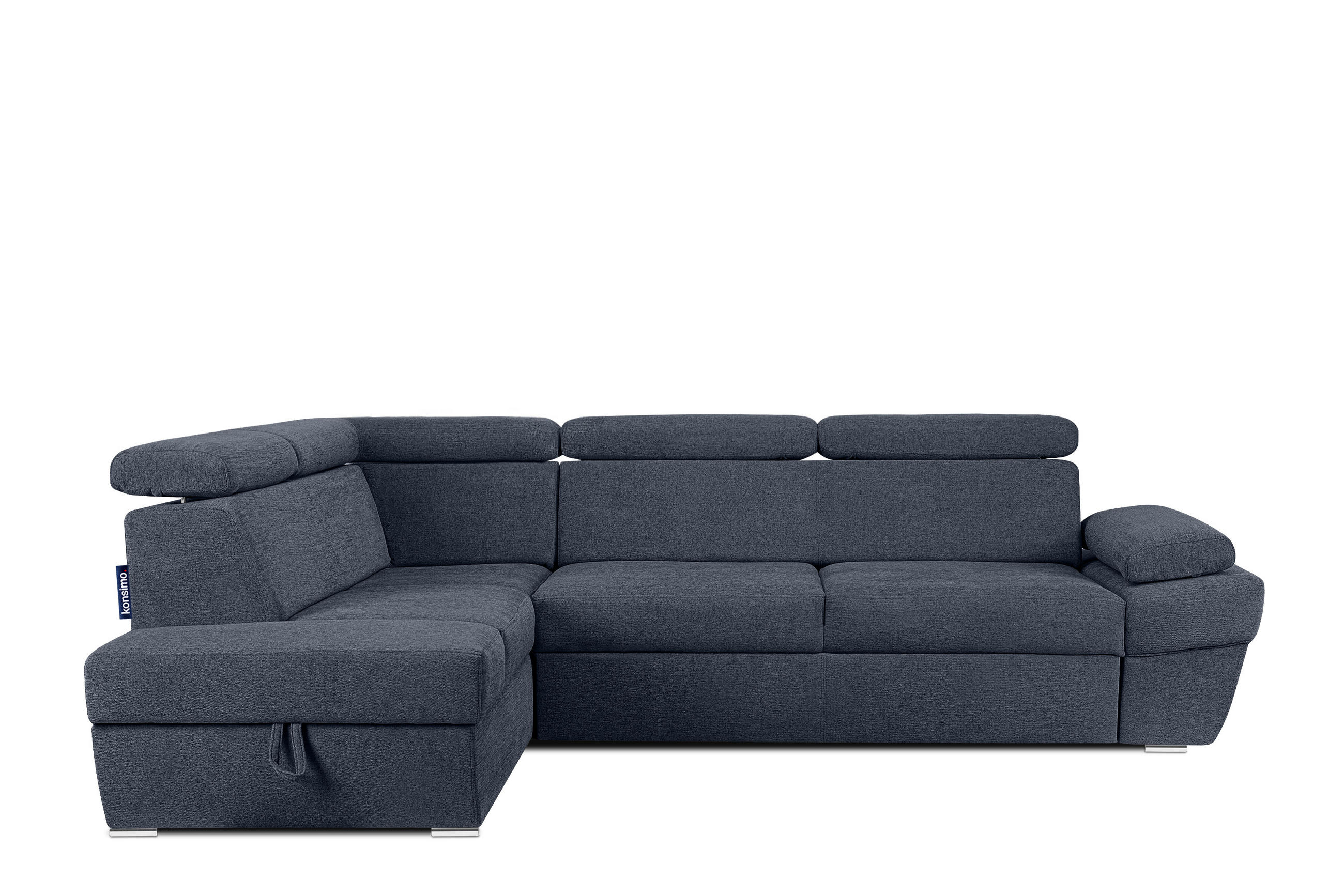 SCHLAFECKSOFA RATLO links 4/5-Sitzer mit Bettkasten, dunkelblau - Silberfarben/Dunkelblau, Textil (270/190cm) - KONSIMO®