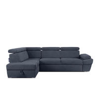 SCHLAFECKSOFA RATLO links 4/5-Sitzer mit Bettkasten, dunkelblau - Silberfarben/Dunkelblau, Textil (270/190cm) - KONSIMO®