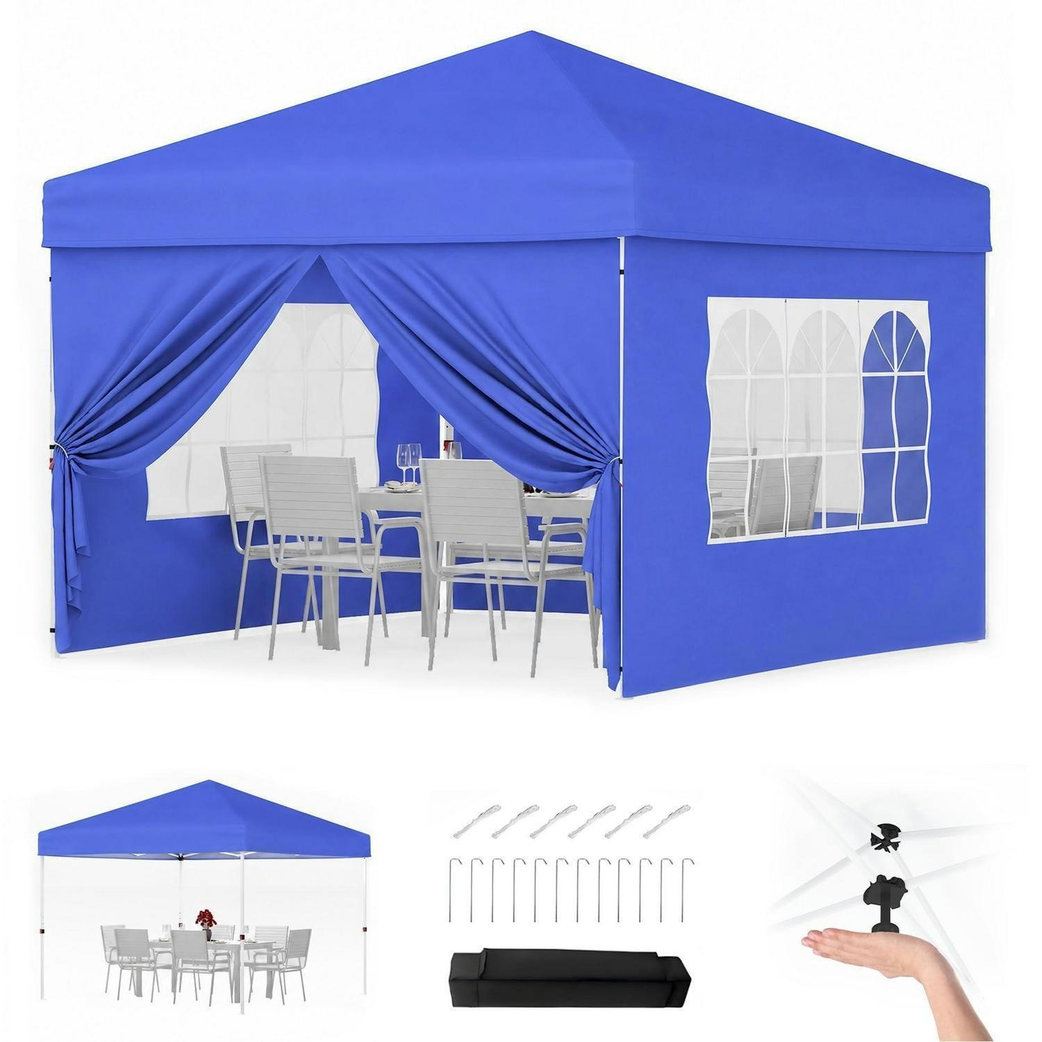 FALTPAVILLON 3 x 3 m wasserdicht mit 4 Seitenwänden Blau - Blau, Textil (300/260/300cm)