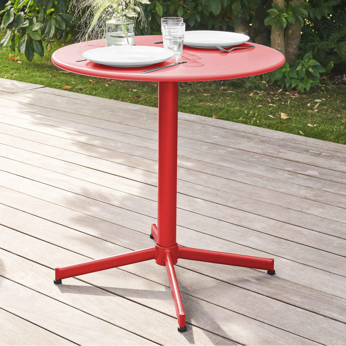GARTENTISCH , klappbar, Rot - Rot, Metall (90/50/72cm) - Oviala