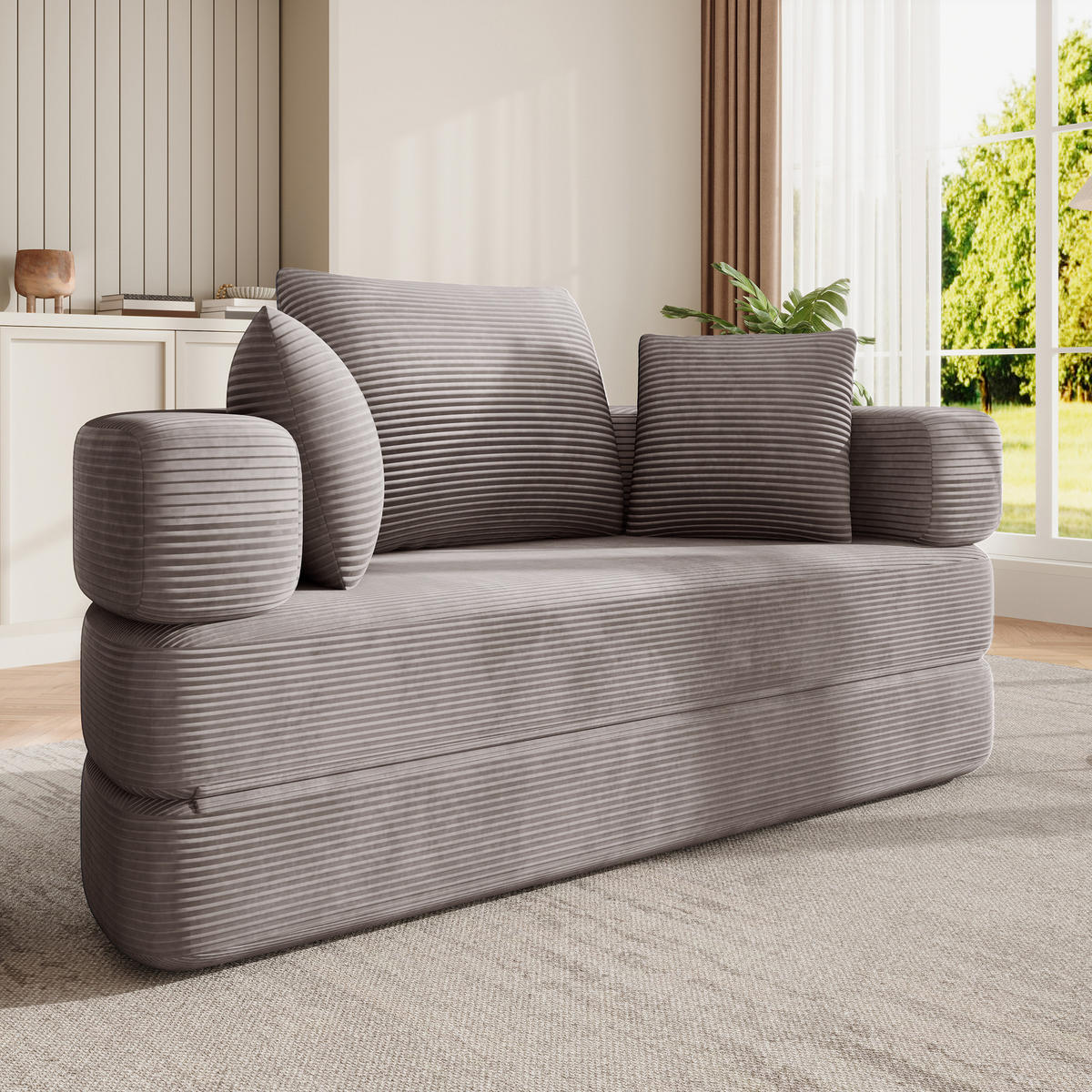 SCHLAFSOFA 173/88/60 cm Braungrau mit 3 Kissen - Graubraun, Textil (176/40/173cm) - Oxeza