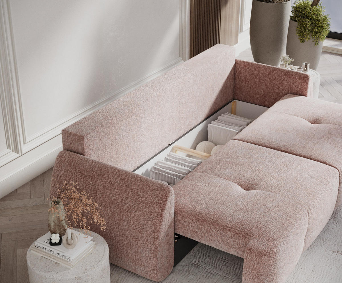 SCHLAFSOFA Loca Rosa Chenille - Schwarz/Rosa, Holz/Holzwerkstoff (248/92/103cm) - Maison de Reve