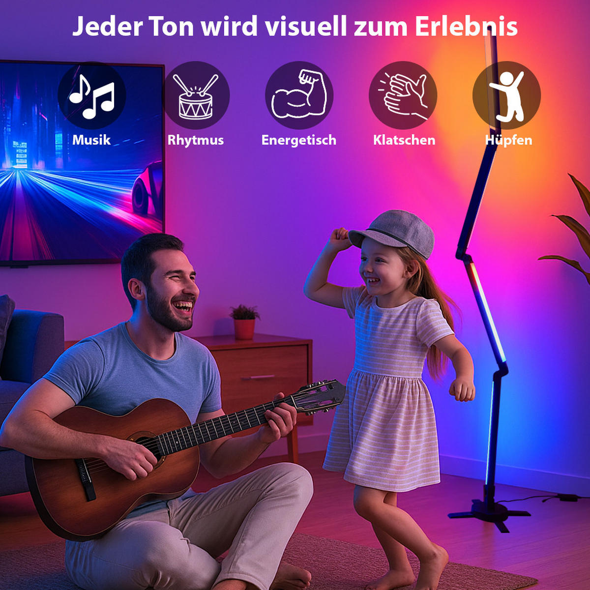 LED-STEHLAMPE - RGBIC mit faltbarem Design und Musiksteuerung für modernes Ambiente im Wohnzimmer und Schlafzimmer - Weiß, Kunststoff (28/28/176cm) - Northpoint