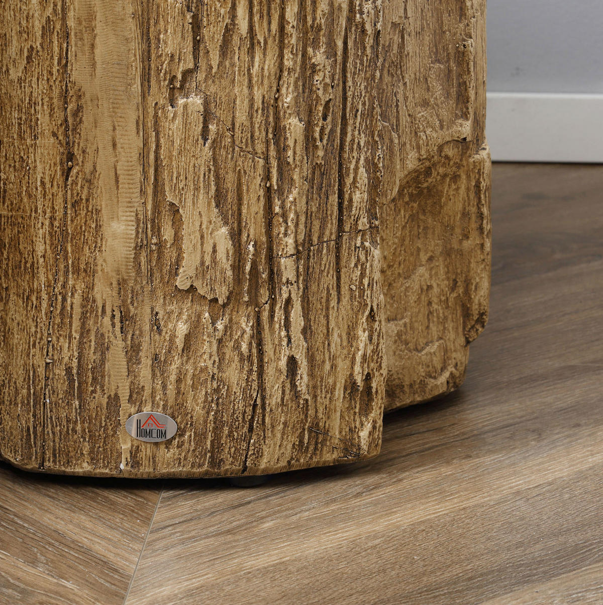 BEISTELLTISCH 37/43 cm in Holzstammoptik aus Beton, wasserdicht und höhenverstellbar - Naturfarben, Stein (37/37/43cm) - Flora Grace