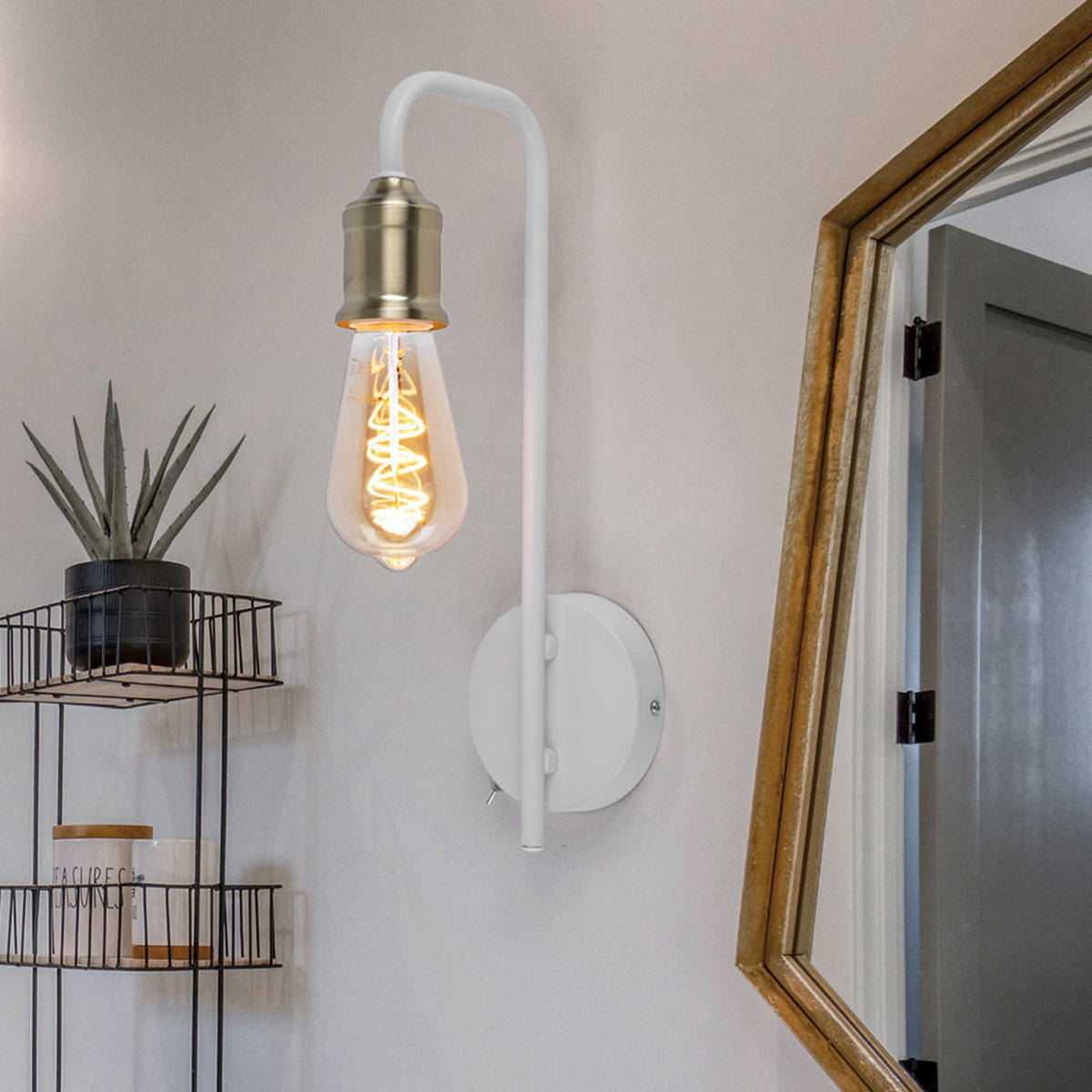 LED WANDLEUCHTE Messing Weiß FLORIDA - Weiß, Metall (10.5/36/16.5cm) - Globo Lighting