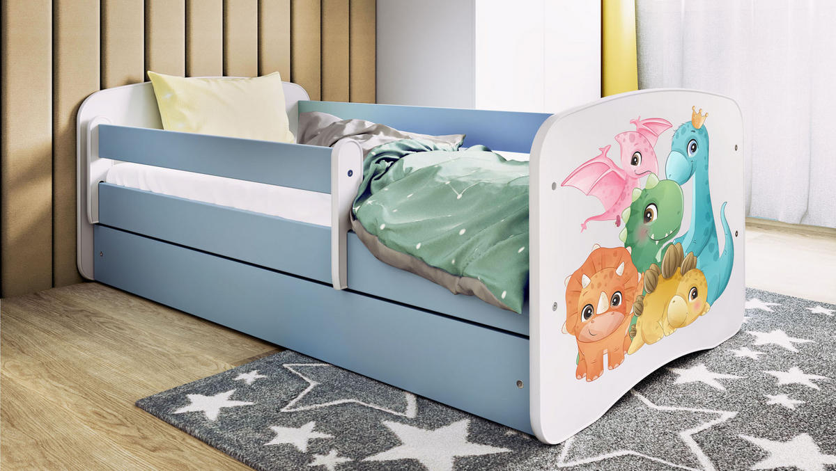 KINDERBETT Emily mit Schublade und Matratze, Blau 70x140 cm - Blau/Multicolor, Holzwerkstoff (140/70cm) - WFL GROUP