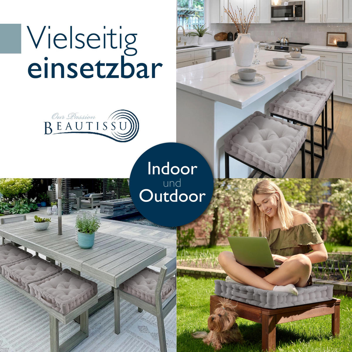 STUHLKISSEN Mila 50/50/10cm Taupe (4tlg) - Taupe, Textil (50/50/10cm) - Beautissu 