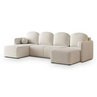 WOHNLANDSCHAFT NUBERO Creme Boucle-Stoff mit Schlaffunktion - Creme, Holz (285/85/143cm) - MASSENO