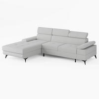 ECKSOFA VENTO Links Hellgrau Velours Easy Clean L-Form Couch mit Schlaffunktion & Bettkasten - Hellgrau/Schwarz, Holz (190/261cm) - Barchello