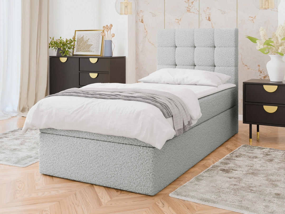 BOXBETT Luanda Boucle Single - H3 - Hellgrau/Schwarz, Holz/Kunststoff (90/200cm) - MIRJAN24