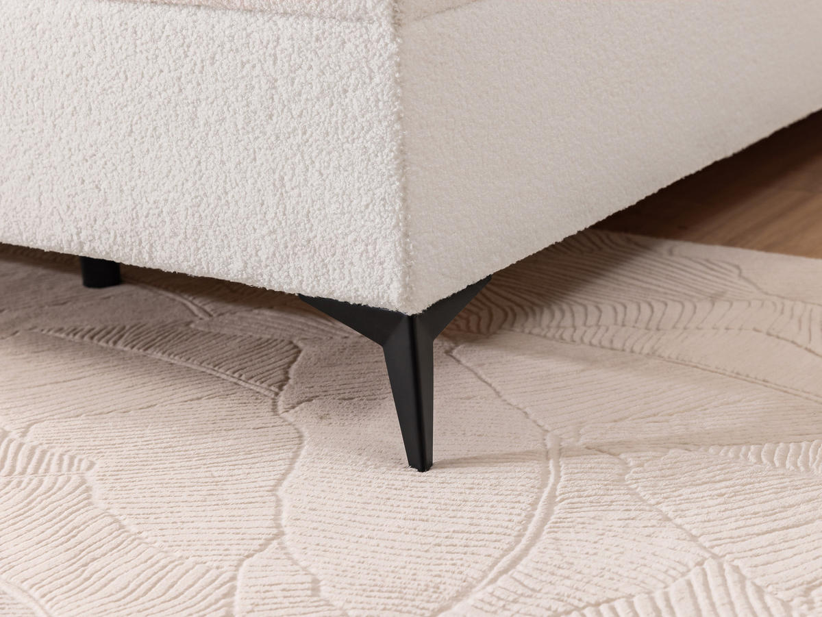 BOXBETT Sonna 140/200 cm Weiß Bouclé-Stoff mit abgerundetem Kopfteil und mit schwarzen Metallfüße - Schwarz/Weiß, Holz/Textil (140/200cm) - S-Style Möbel