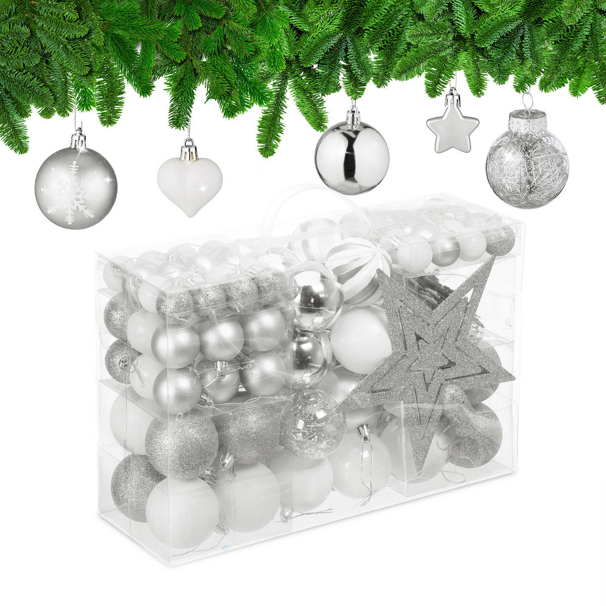 101-tlg.WEIHNACHTSKUGELN-SET - Silberfarben, Kunststoff (20/19/2.5cm) - Relaxdays