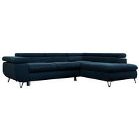 ECKSOFA PEDRO L Dunkelblau Velvet - Rechts Seite - Schwarz/Dunkelblau, Textil/Metall (273/208cm) - MKS