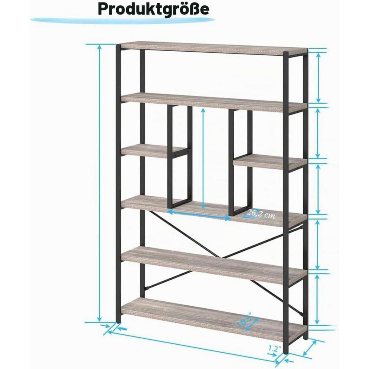 BÜCHERREGAL Industrial Chic Hellgraue Eiche - Grau, Metall (120/180/30cm)