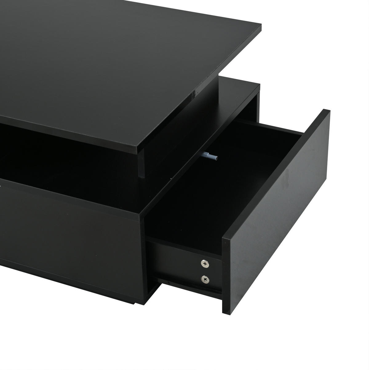 COUCHTISCH in Schwarz Kaffeetisch mit 2 Schubladen, LED & Glas, offener Stauraum, Hochglanz Sofatisch, B100/T50/H36cm - Schwarz, Holzwerkstoff/Metall (50/100/36cm) - STILVORA