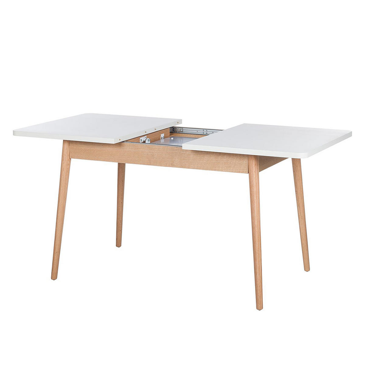 ESSTISCH mit Ausziehfunktion - Eiche teilmassiv - Weiß, Holzwerkstoff (90/120/77cm) - home24