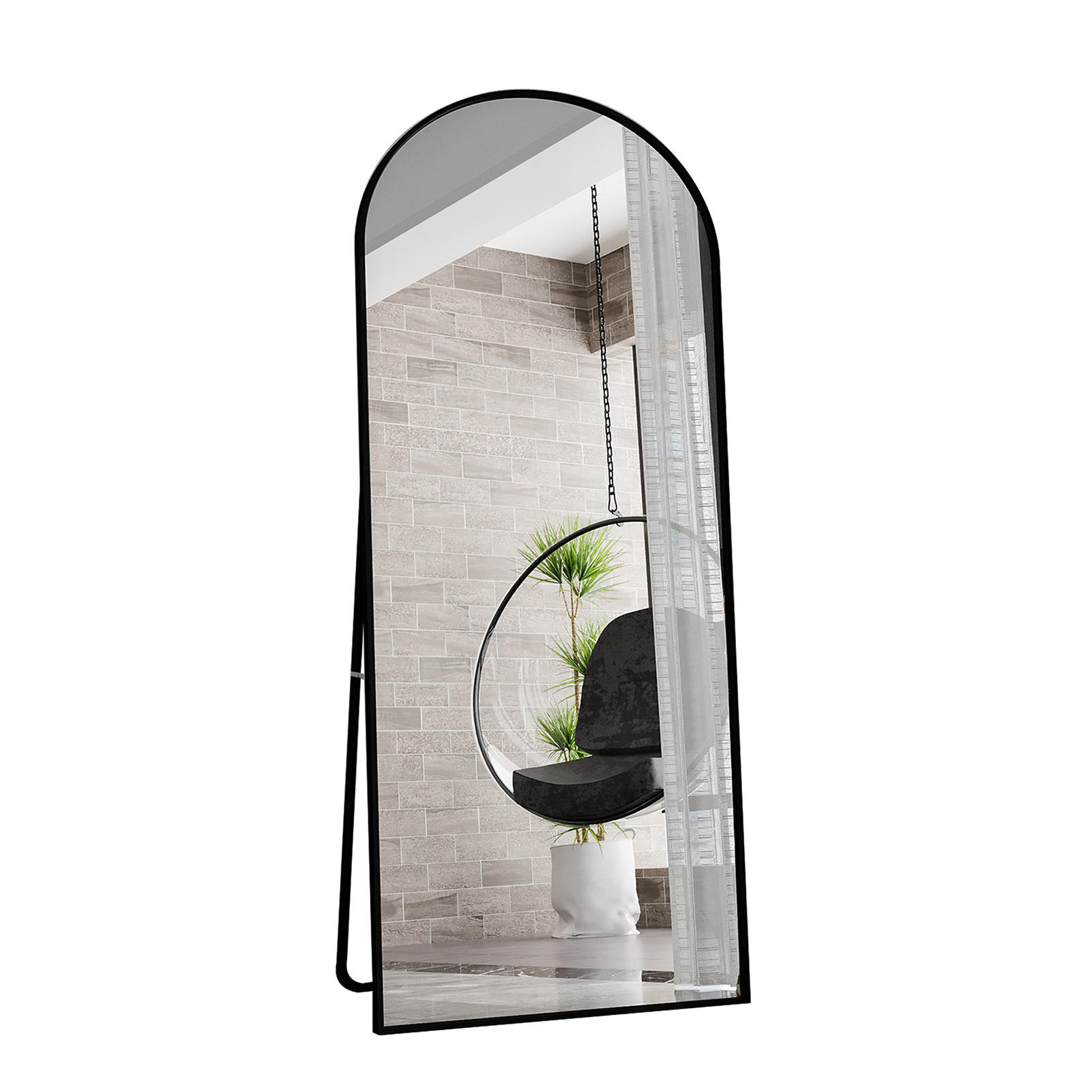 STANDSPIEGEL 180x80 cm- Rund, Standspiegel, Wandmontage - Schwarz, Glas/Metall (80/180/180cm)
