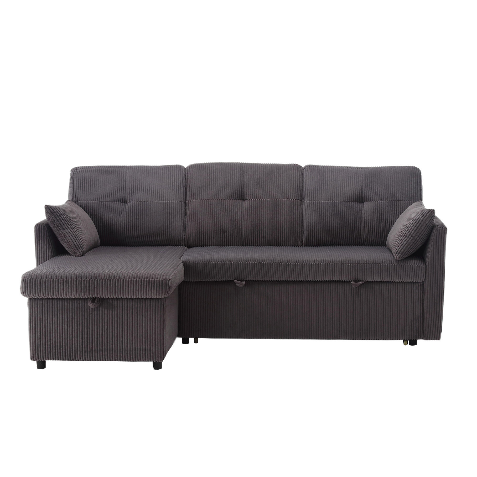 ECKSCHLAFSOFA Cord Dunkelgrau mit Stauraum, Schlaffunktion und Kissen - Dunkelgrau, Holzwerkstoff/Textil (206/108cm) - WISHDOR