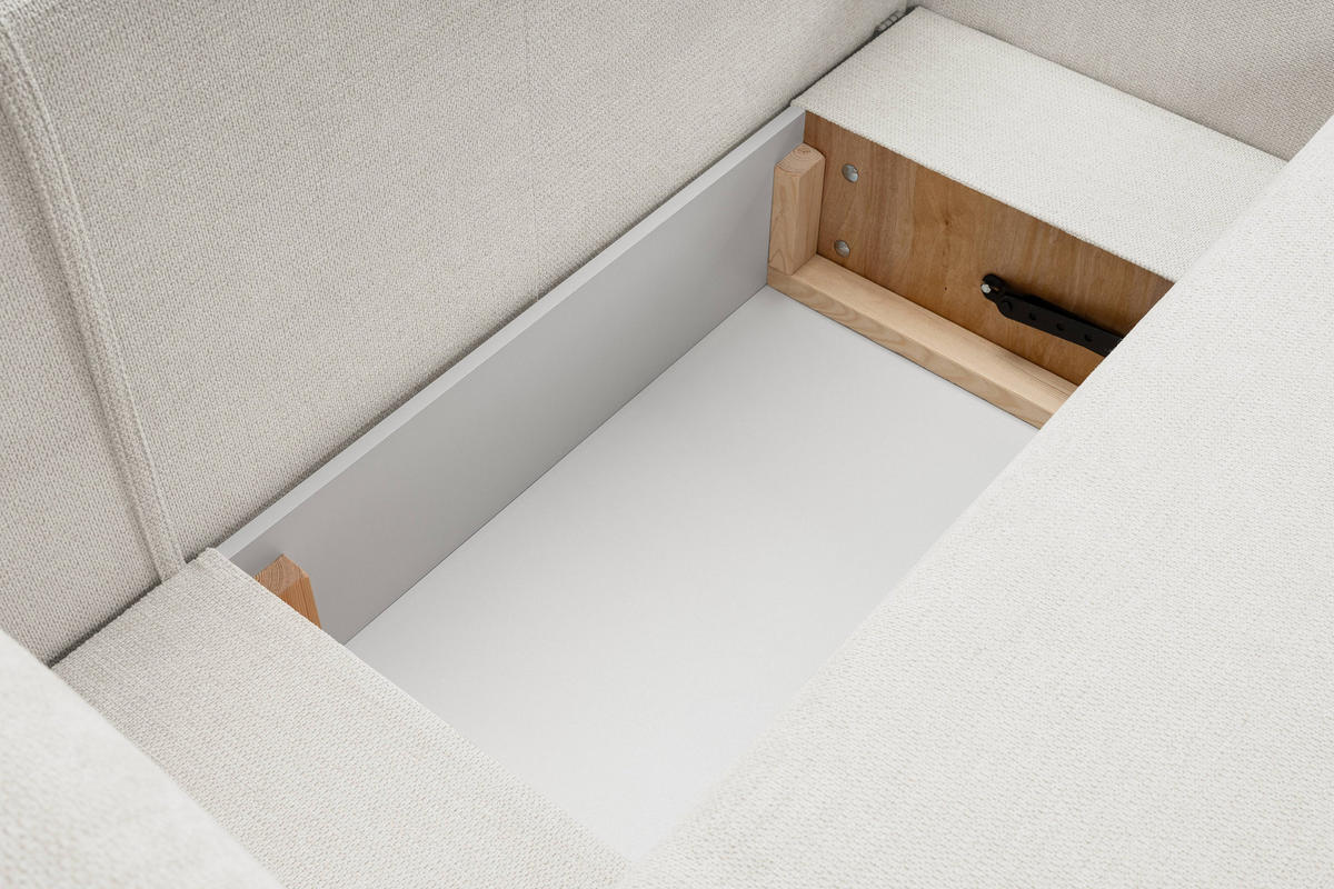 ECKSOFA AMICO R-S Weiß Geflochtener Stoff mit Schlaffunktion - Weiß, Holz (248/174cm) - MASSENO