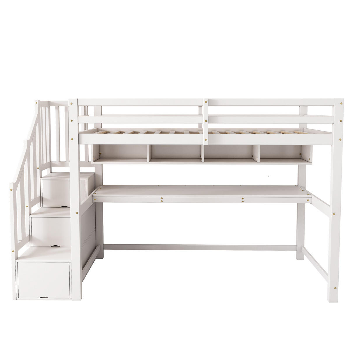 KINDERHOCHBETT 90x200cm Weiß Stauraumtreppe Schreibtisch Regale - Weiß, Holzwerkstoff (90/200cm) - FLIEKS