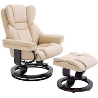 RELAXSESSEL-SET mit Hocker Kunstleder 360° drehbar, 145° neigbar 80/79/100 cm Creme - Creme, Holz (79/100/80cm) - Redom