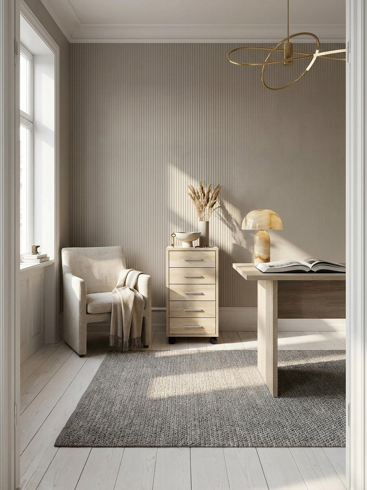 SCHUBLADENSCHRANK Holz 5 Schubladen Mit Rollen ITTER, Beige 33x38x63 cm - Beige/Schwarz, Holz/Kunststoff (33/63/38cm) - KADIMA DESIGN