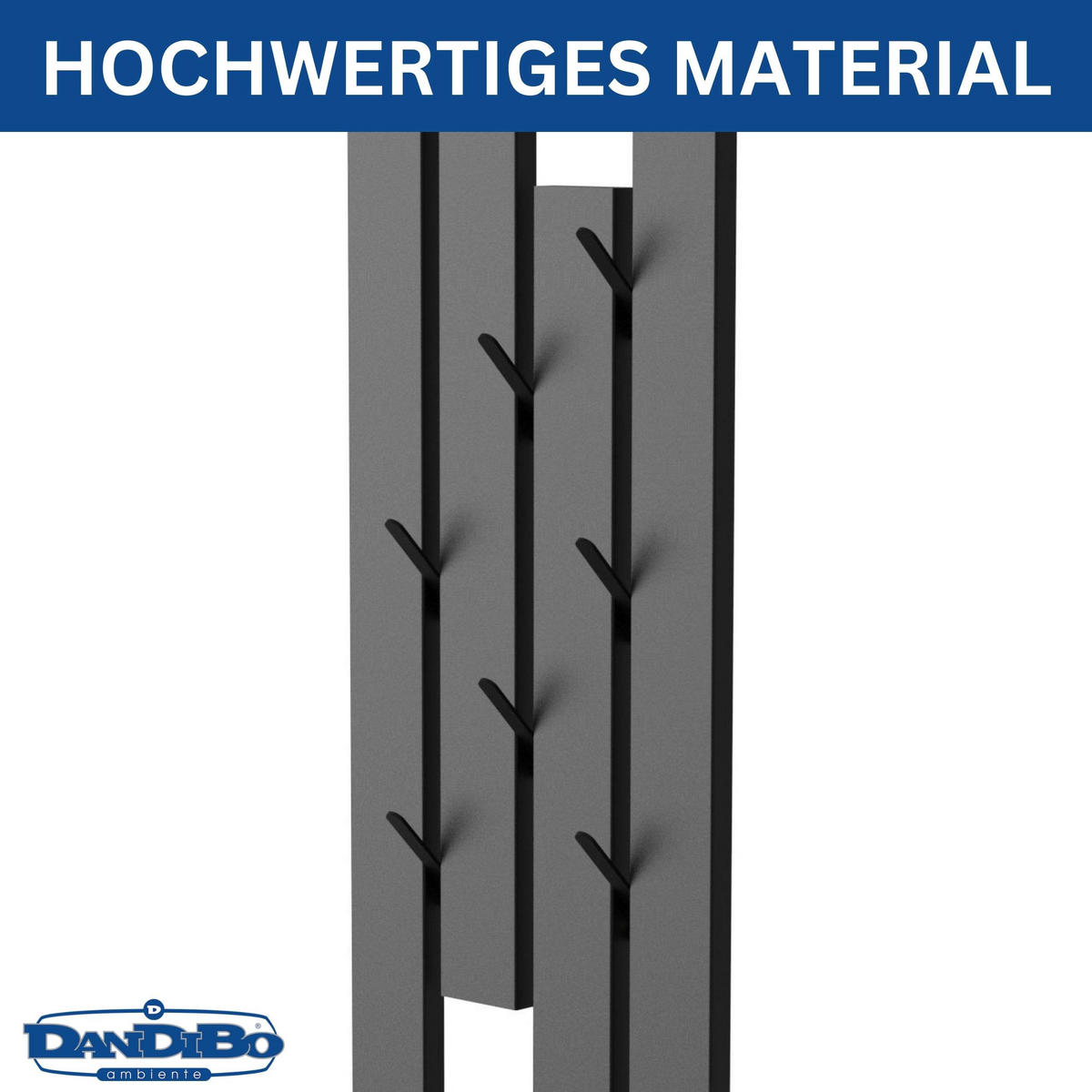 WANDGARDEROBE 8 Haken Metall Schwarz 23/5/87 cm - Schwarz, Metall (23/87/5cm) - DanDiBo