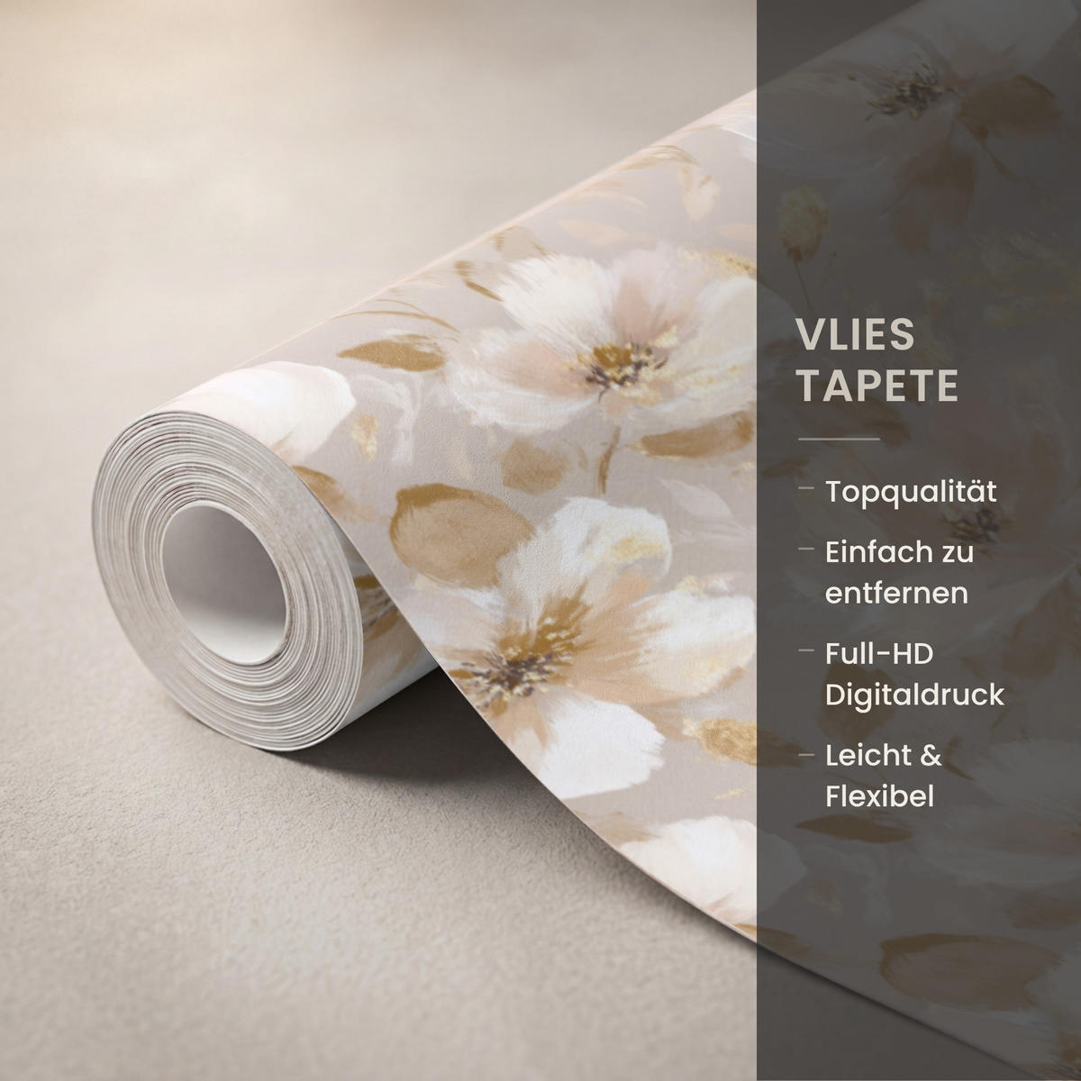 TAPETE - Blumen - künstlerisch - Gold - 120x280 cm - Beige, Papier (120/280cm) - OnlyWow