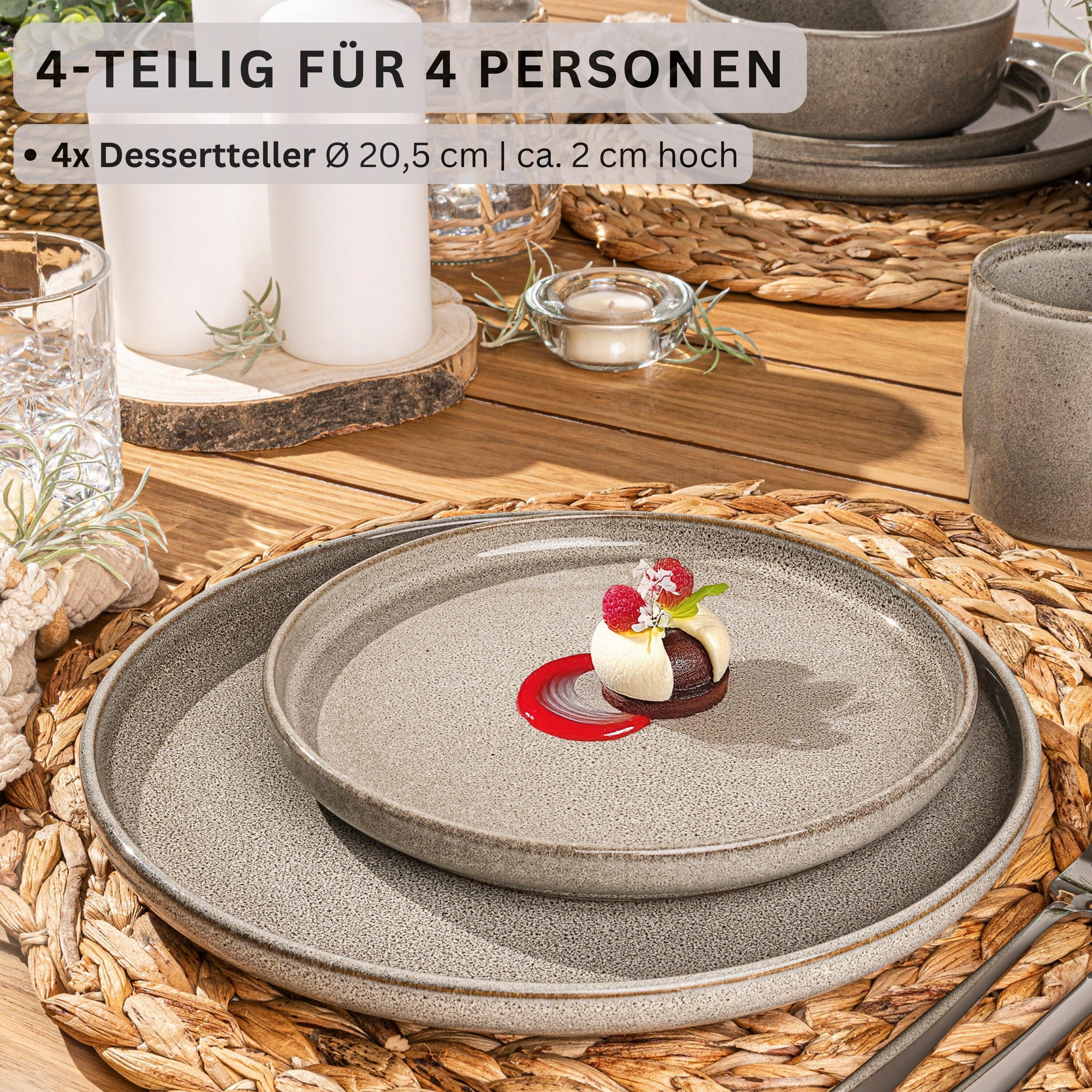 DESSERTTELLER SET KAIRO CLAY - 4 teilig aus Steingut - Grau, Keramik (28cm) - Sänger