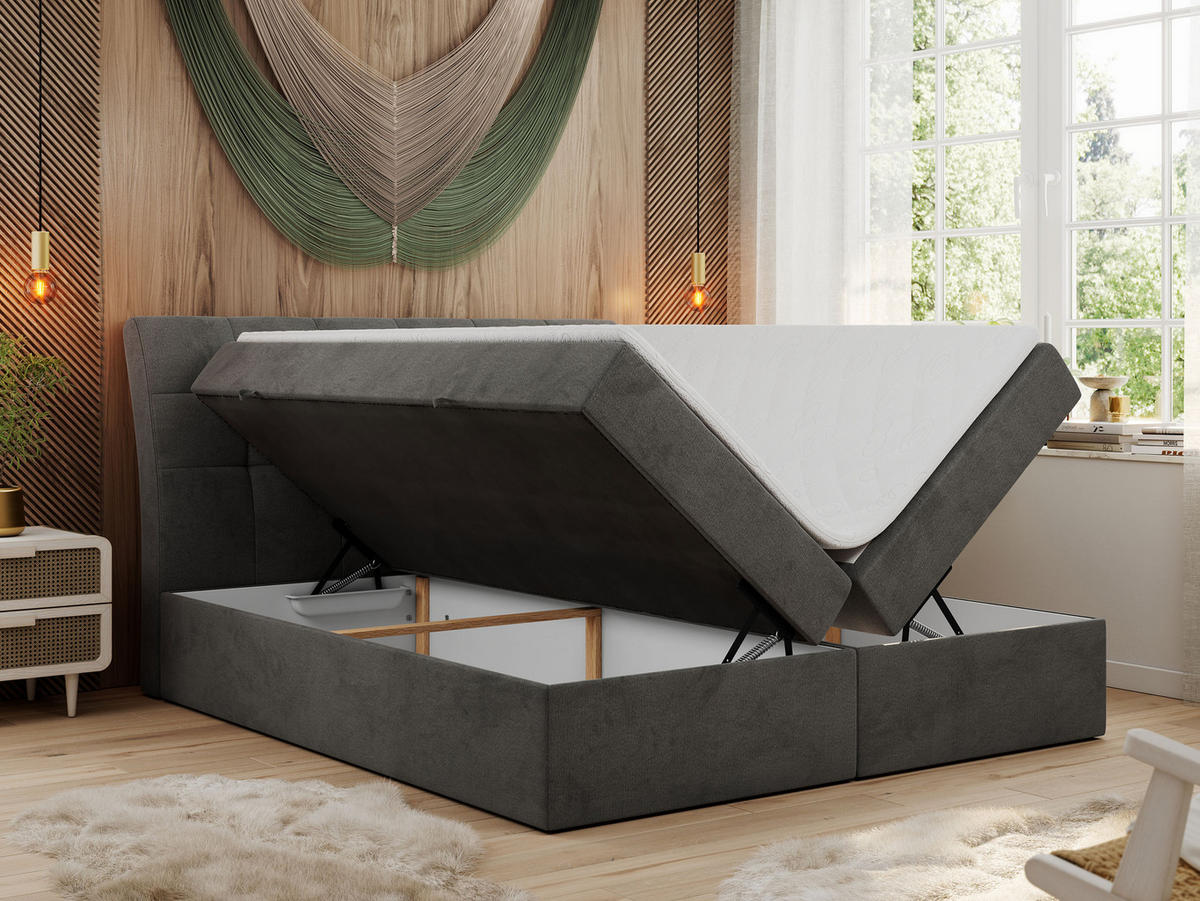 BOXBETT DIEGOS 200/200 Dunkelgrau Velvet - H3 - Dunkelgrau, Holz/Textil (200/200cm) - MKS