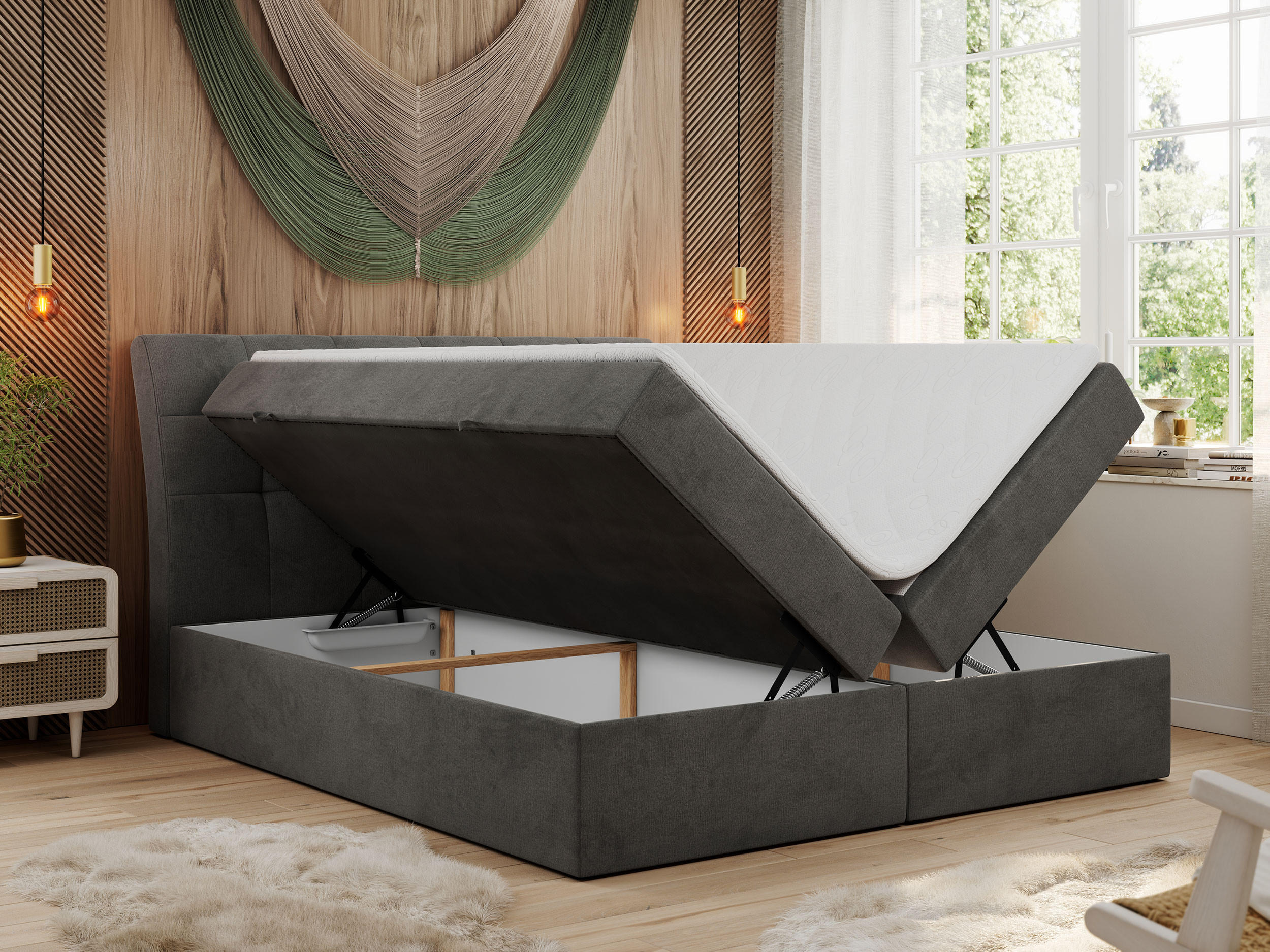 Thumbnail - MKS Boxbett, Dunkelgrau, Textil, 2-Sitzer, H4, Rechteckig, 120x200 cm, Schlafzimmer, Betten, Boxspringbetten