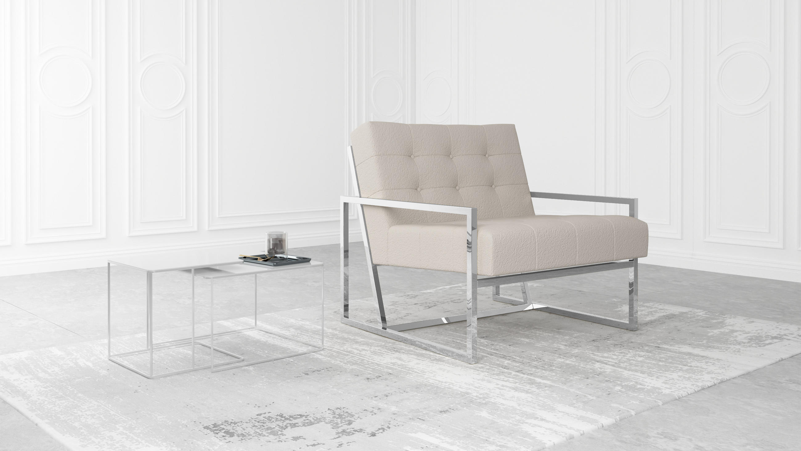 LOUNGESESSEL Duban Beige Bouclé-Stoff - Beige/Silberfarben, Holz/Textil (84/81/89cm) - S-Style Möbel