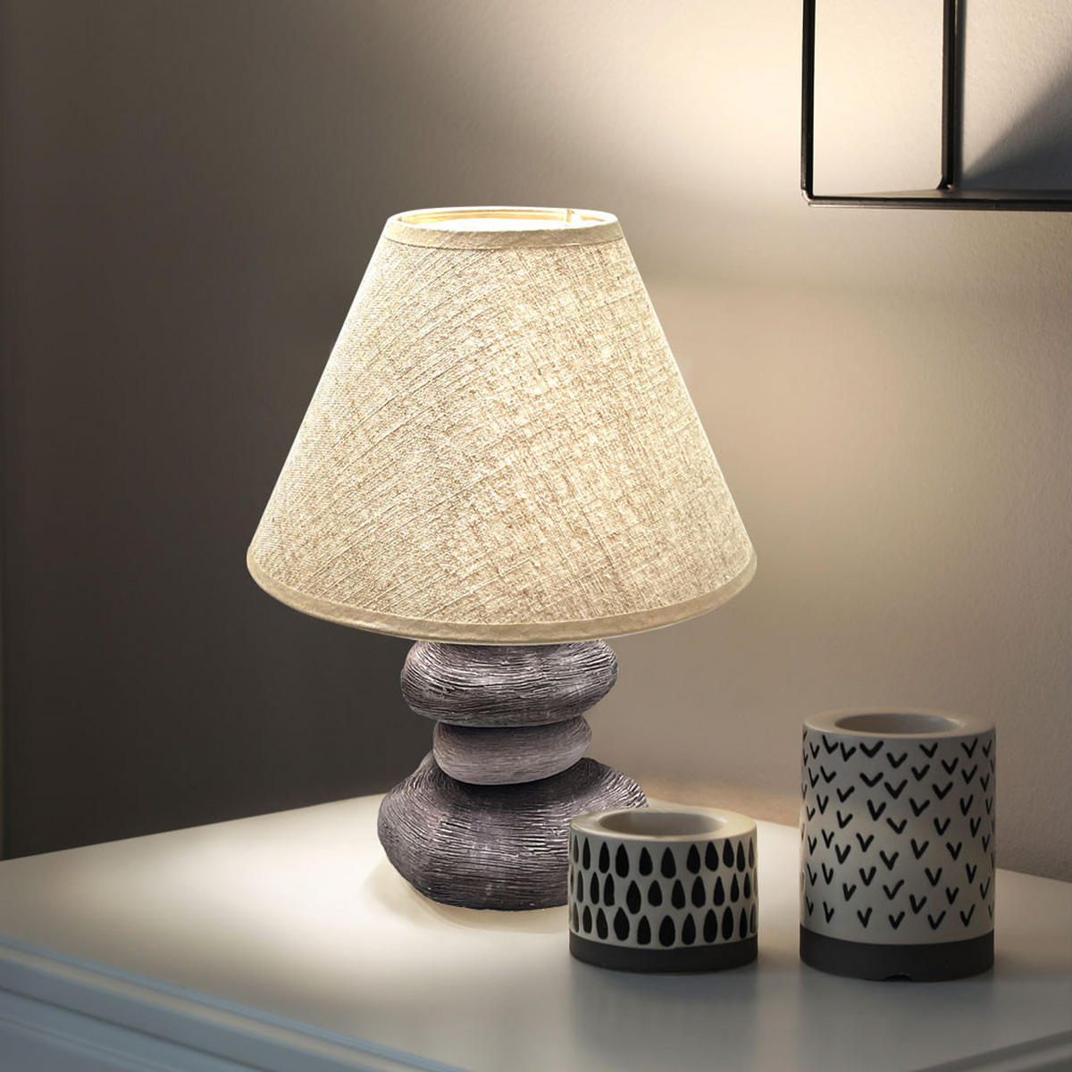 TISCHLEUCHTE Keramik Steinoptik Braun Grau - Braun, Textil (25/25/33.5cm)