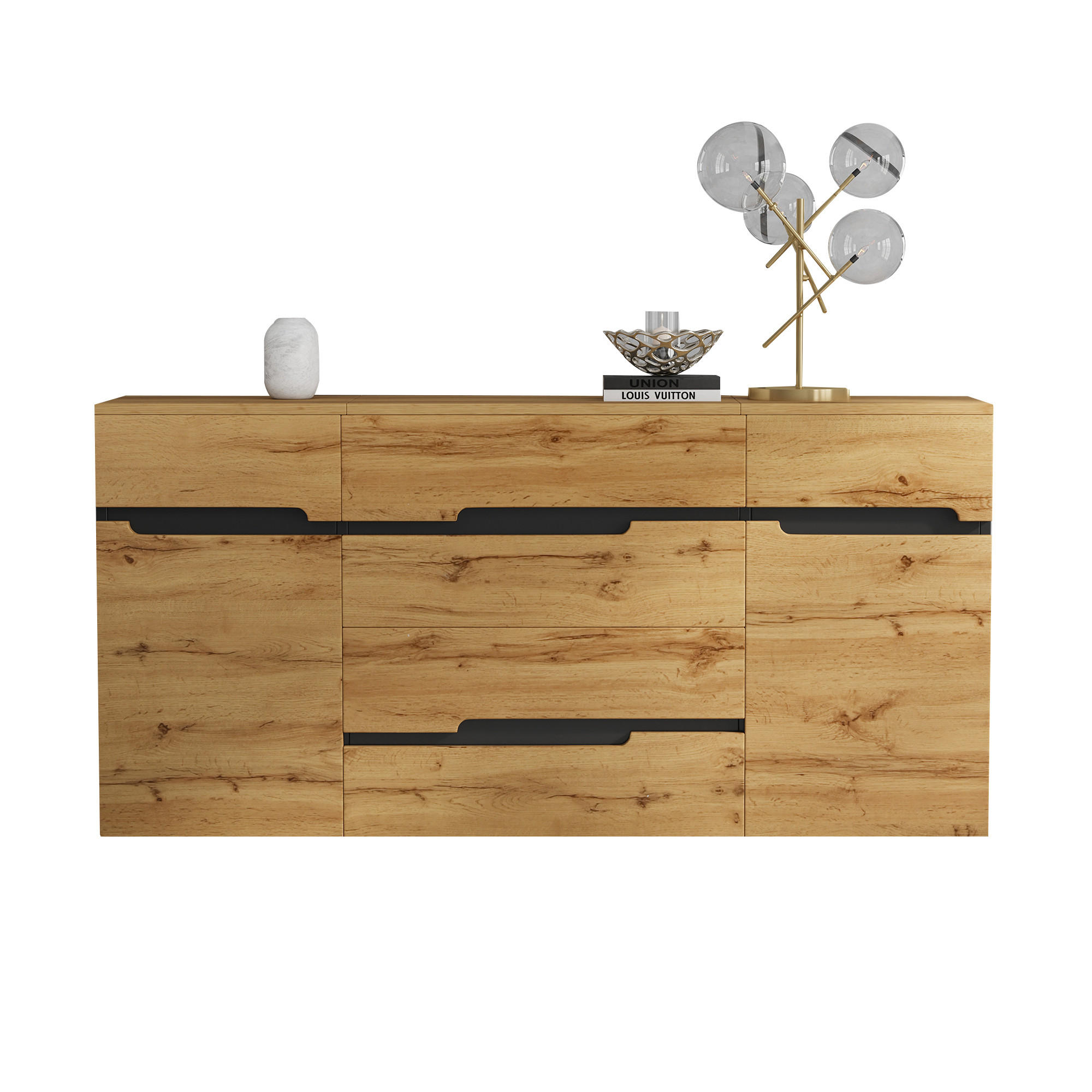 SIDEBOARD 160cm 2 Türen 4 Schubladen Holz Schwarz grifflos modern - Schwarz, Holzwerkstoff (40/80/160cm) - FLIEKS