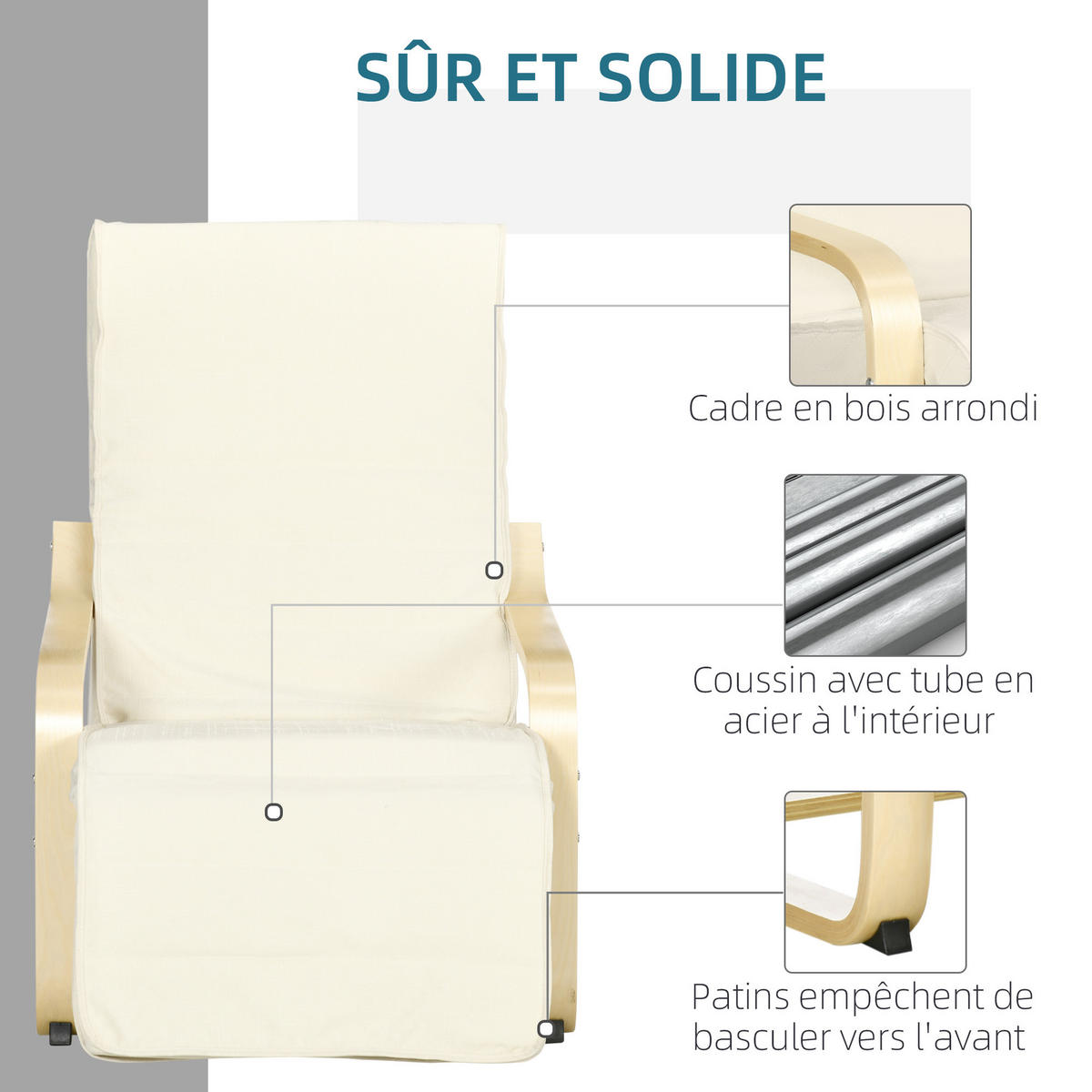 RELAXSESSEL DE-13227 mit verstellbarer Fußstütze & Massivholz Creme - Creme, Holz (66.5/100/94cm) - ComfortXL