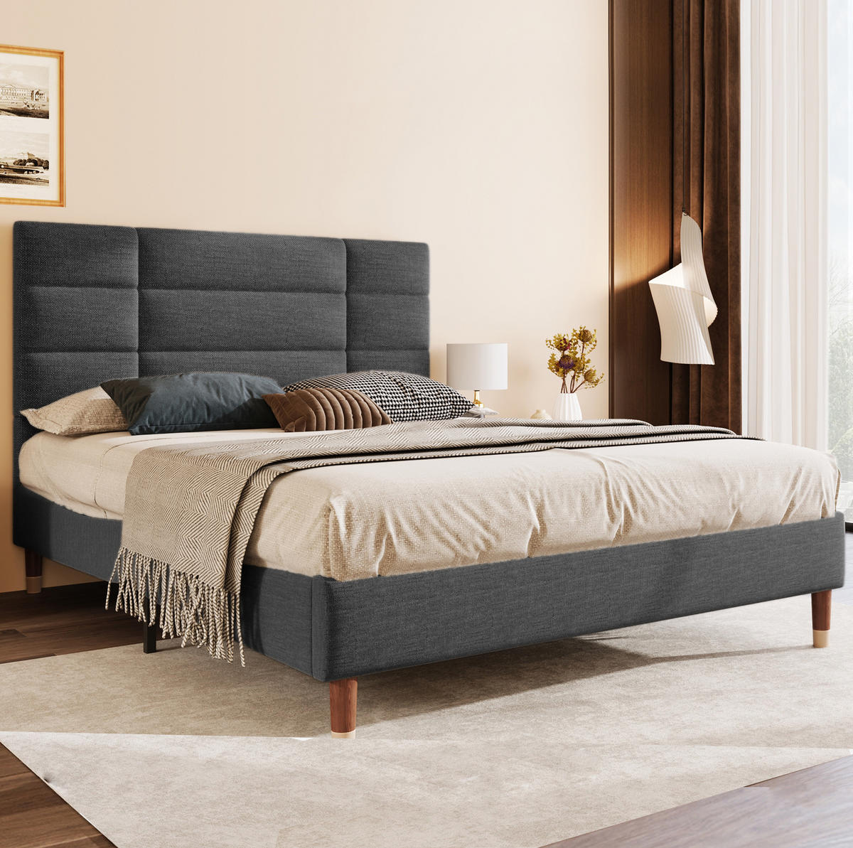 BETT mit Lattenrost 140x200 cm Grau - Grau, Holz (140/200cm) - Meubliv