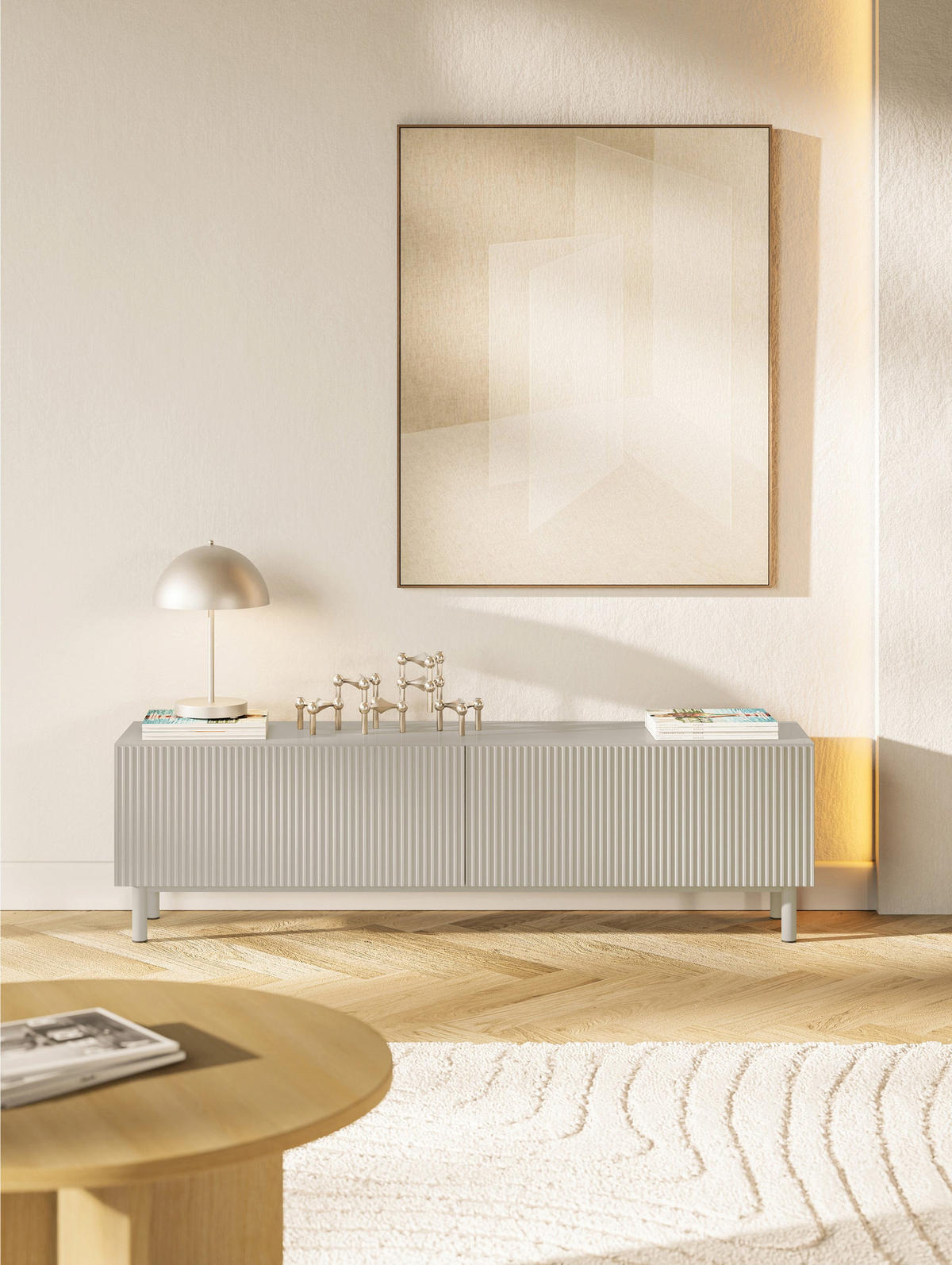 TV-LOWBOARD Veldio New Greige 140 cm - Taupe, Holzwerkstoff/Metall (140/46.5/31.6cm) - Selsey