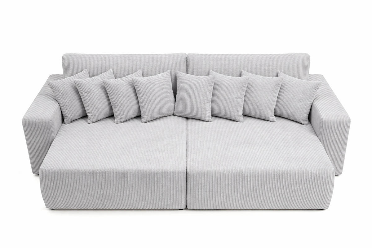 SCHLAFSOFA, Cordstoff Poso, Grün, PIANO DOUBLE - Hellgrau, Holz (246/83/145cm) - Kaiser Möbel