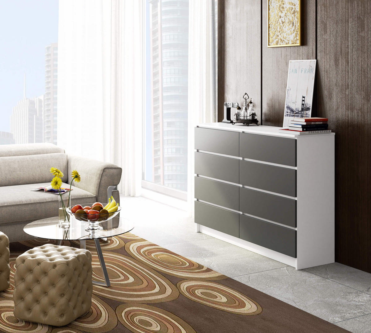 KOMMODE Weiß, Graphit Grau 99/138/40 - Weiß, Holzwerkstoff (138/99/40cm) - RAUMHIRSCH FURNITURE