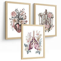 POSTER Set aus 3 Anatomie Florale Vintage Drucke und Wandbilder mit Herz Brustkorb und Lungen Detaillierter Illustrationsstil Größe Rahmenlos A3 - Klar, Papier (29.7/42/3cm) - Nacnic