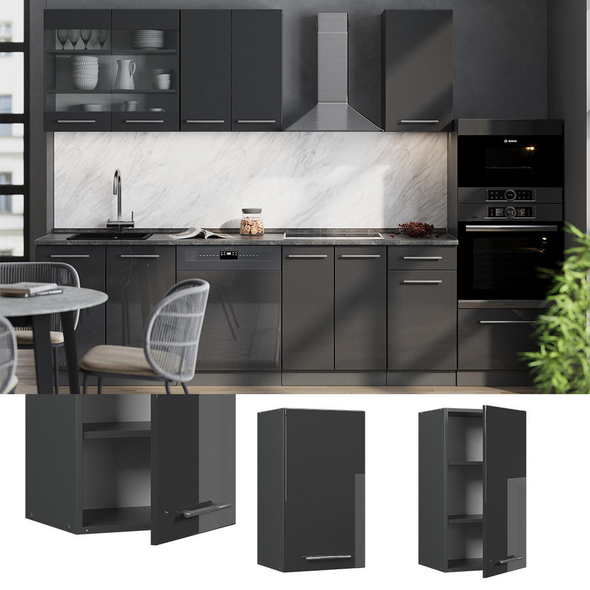 VĚŠÁK NA STĚNU Fame-Line Antracitový vysoký lesk - antracitová/vysoce lesklá černá, kompozitní dřevo (40/72/34.1cm) - Vicco