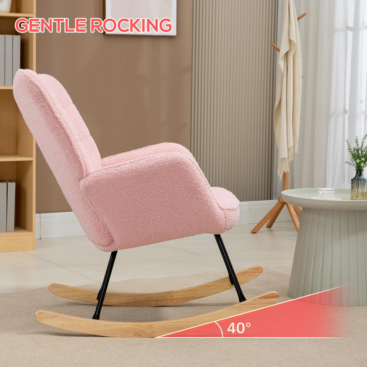 SCHAUKELSTUHL Sessel Relaxsessel bis 120 kg, Polyester, Rosa 98x71x101cm - Rosa/Naturfarben, Buchenholz/Textil (98/101/71cm) - HOMCOM