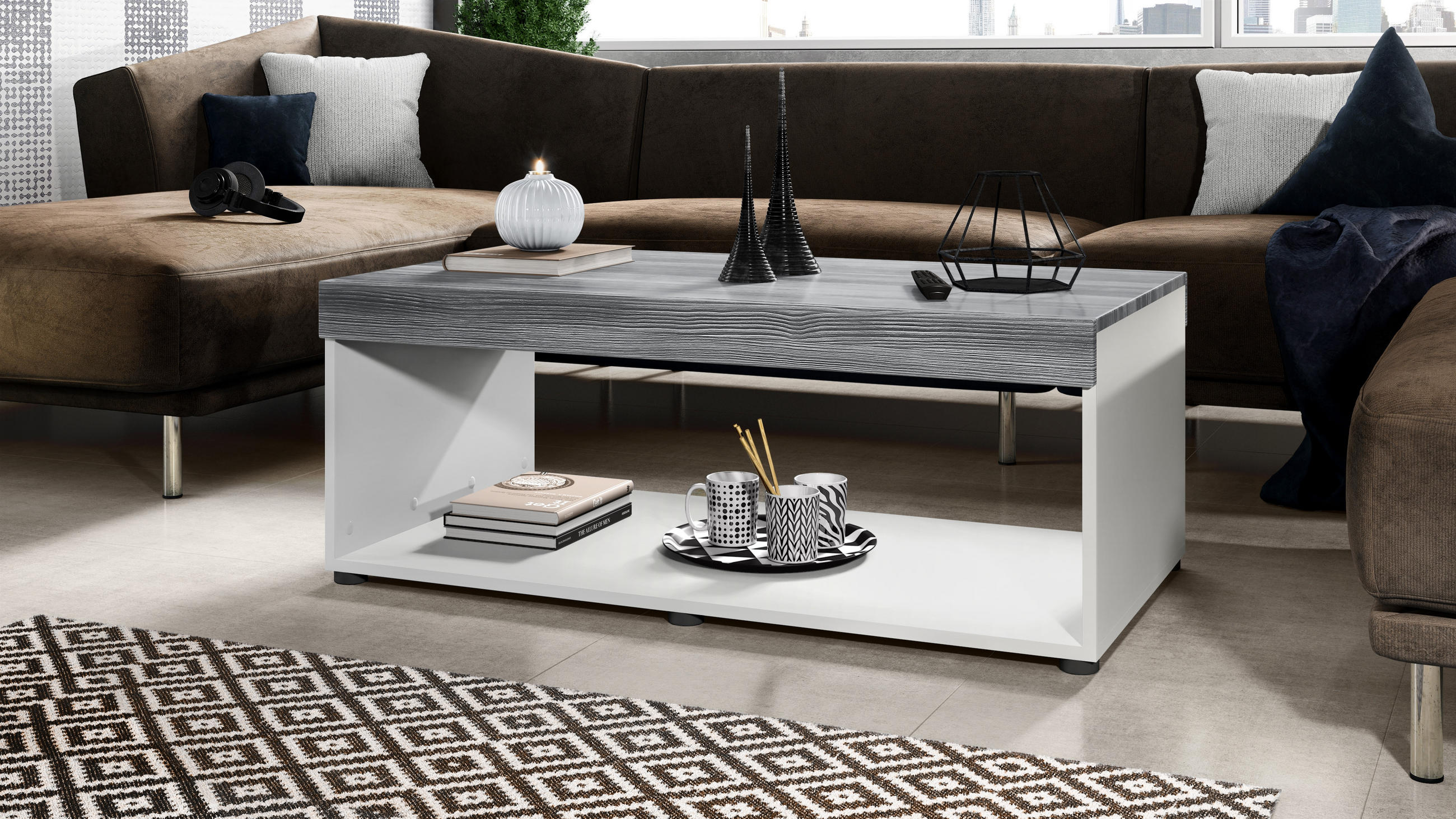COUCHTISCH Pure Tischplatte und Blenden in Avola-Anthrazit - Anthrazit, Holzwerkstoff (58/104/40.5cm) - Vladon