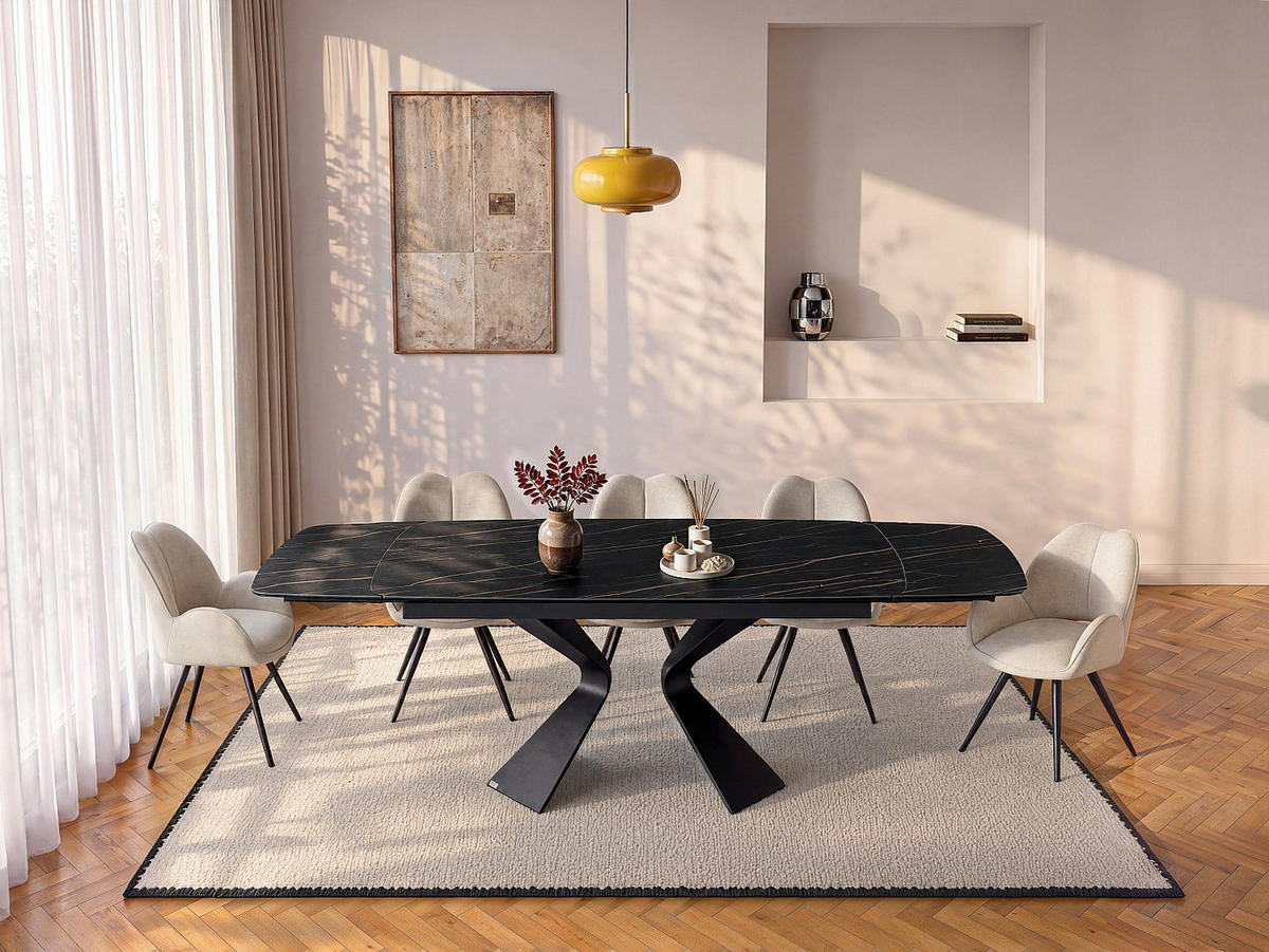 ESSTISCH - 6 Personen, 8 Personen, 10 Personen - keramik - schwarz Kajari - Schwarz, Glas/Keramik (90/220/76cm) - Vente-Unique