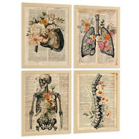 POSTER Set aus 4 Anatomie Drucke und Wandbilder mit Leber Lungen Atmungssystem Skelett Schädel Wirbelsäule Vintage Zeitungsstil Größe Rahmenlos A4 - Klar, Papier (21/29.7/3cm) - Nacnic