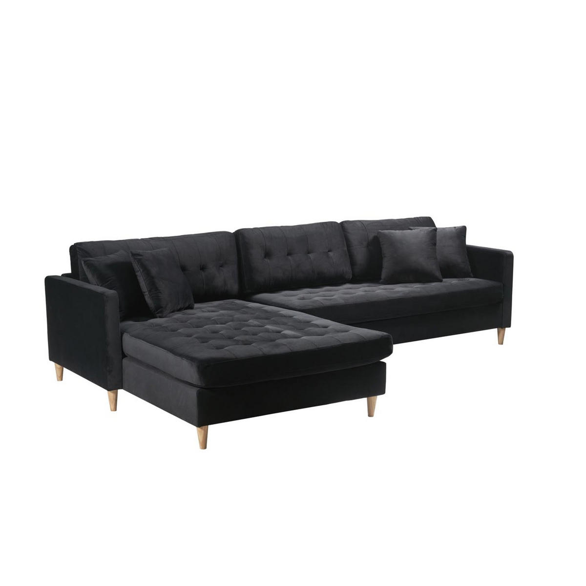 ECKSOFA Velours schwarz - Schwarz, Textil (290/177cm) - ebuy24