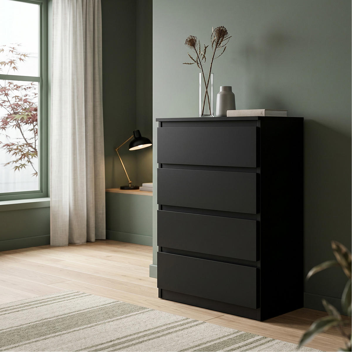 KOMMODE NUDO 70/102/39cm mit 4 Schubladen Türen Schwarz - Schwarz, Holzwerkstoff (70/102/39cm) - MASSENO