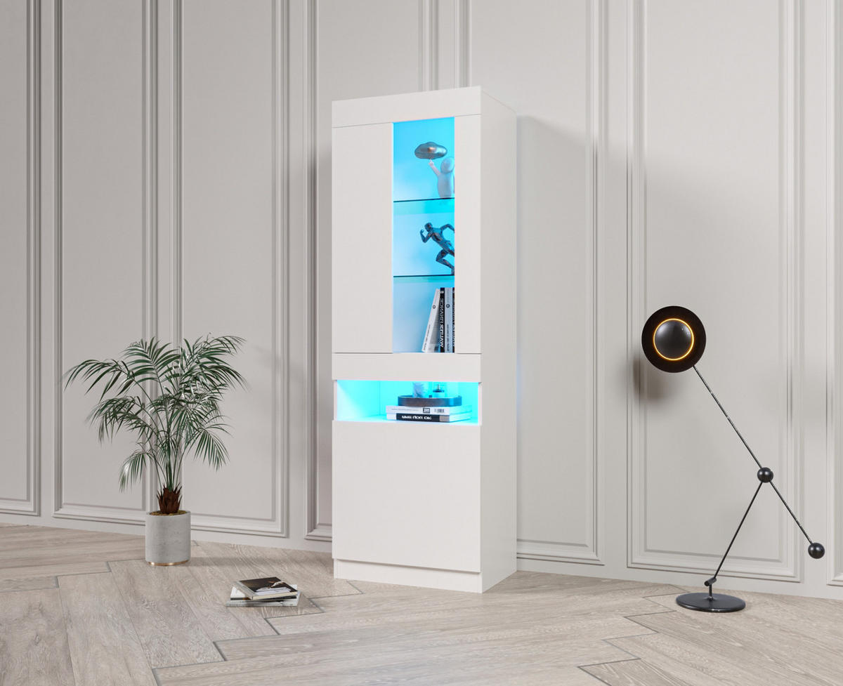 VITRINE 50/40/180 cm aus Spanplatte mit LED-Beleuchtung Weiß - Weiß, Holzwerkstoff (40/180/50cm) - Modenvie