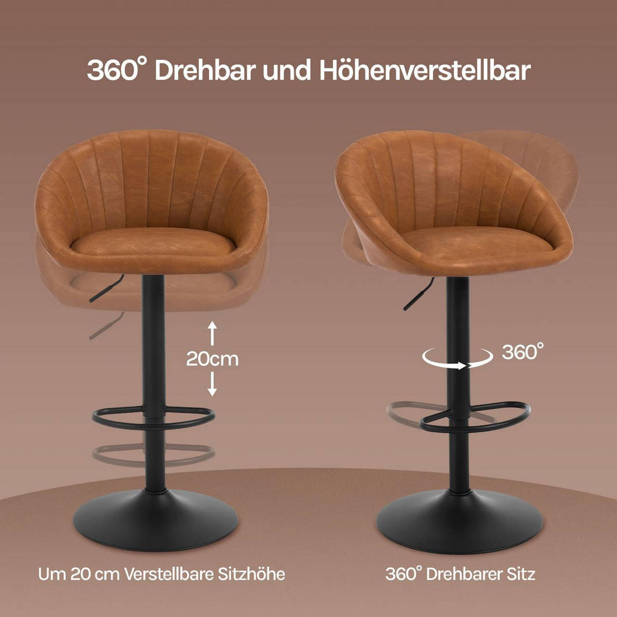 BARHOCKER Kunstleder, Metall, Braun - Schwarz/Braun, Kunststoff/Metall (53/83/45cm) - Woltu